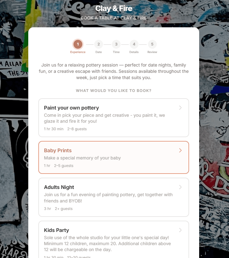Booking page with custom background image
