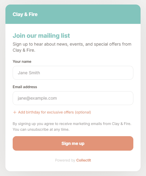 Mailing list sign-up widget